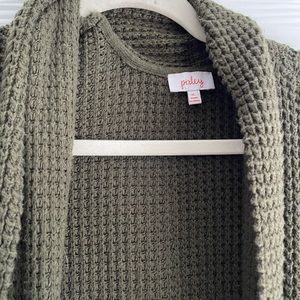 Pixley Forest Green Thick Knitted cardigan with black leather details